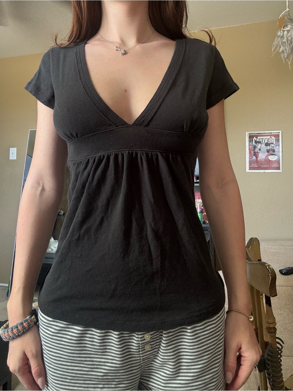 Brandy Melville Black V-Neck Short Sleeve babydoll top